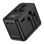 MX GaN 70W Universal Travel Adapter with 2 AC Outlets 3 USB C & 1 USB A Ports 6-in-1 International Power Adapter for Worldwide Travel Type A/C/G/I Plugs 200+ Countries Fast Charging Adapter MX-4299