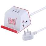 MX Extension Board Universal Socket With 3 USB Charging Ports Spike Protector Safety Shutter 2 Sockets + 3 USB Multi Plug Socket MX TY-801 (2.1A)